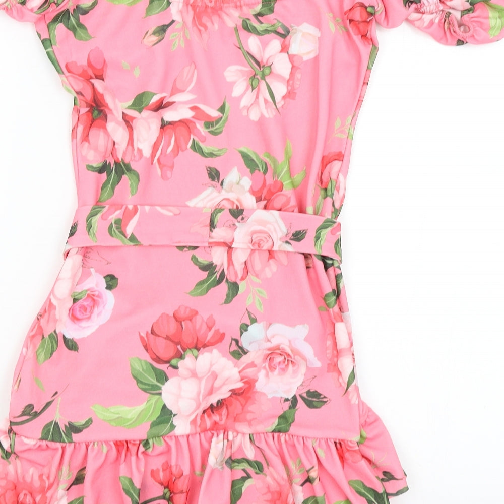 Pretty Little Thing Womens Pink Floral  Bodycon  Size 8