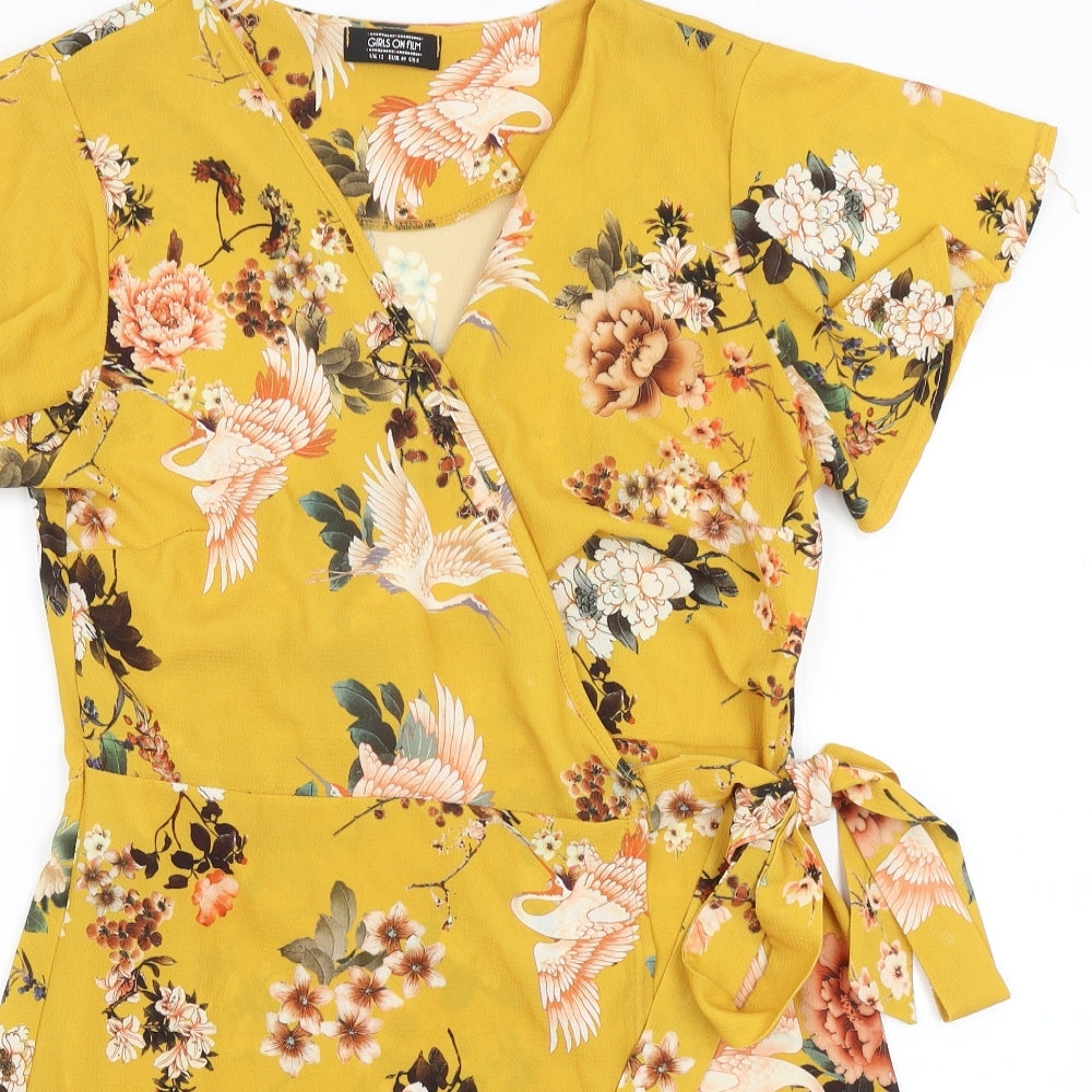 Girls On Film Womens Yellow Floral  Wrap Dress  Size 12