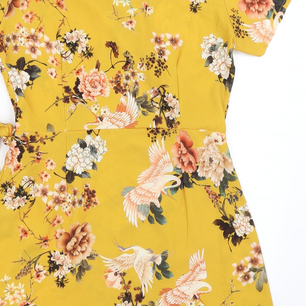 Girls On Film Womens Yellow Floral  Wrap Dress  Size 12