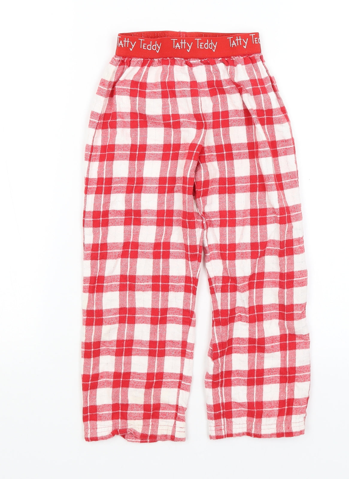 M&S Girls Red Plaid  Capri Pyjama Pants Size 5-6 Years  - Tatty Teddy