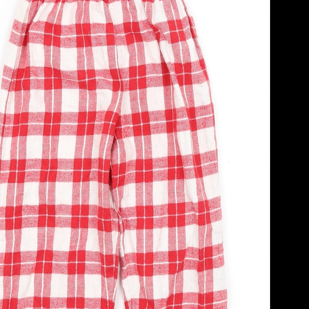 M&S Girls Red Plaid  Capri Pyjama Pants Size 5-6 Years  - Tatty Teddy