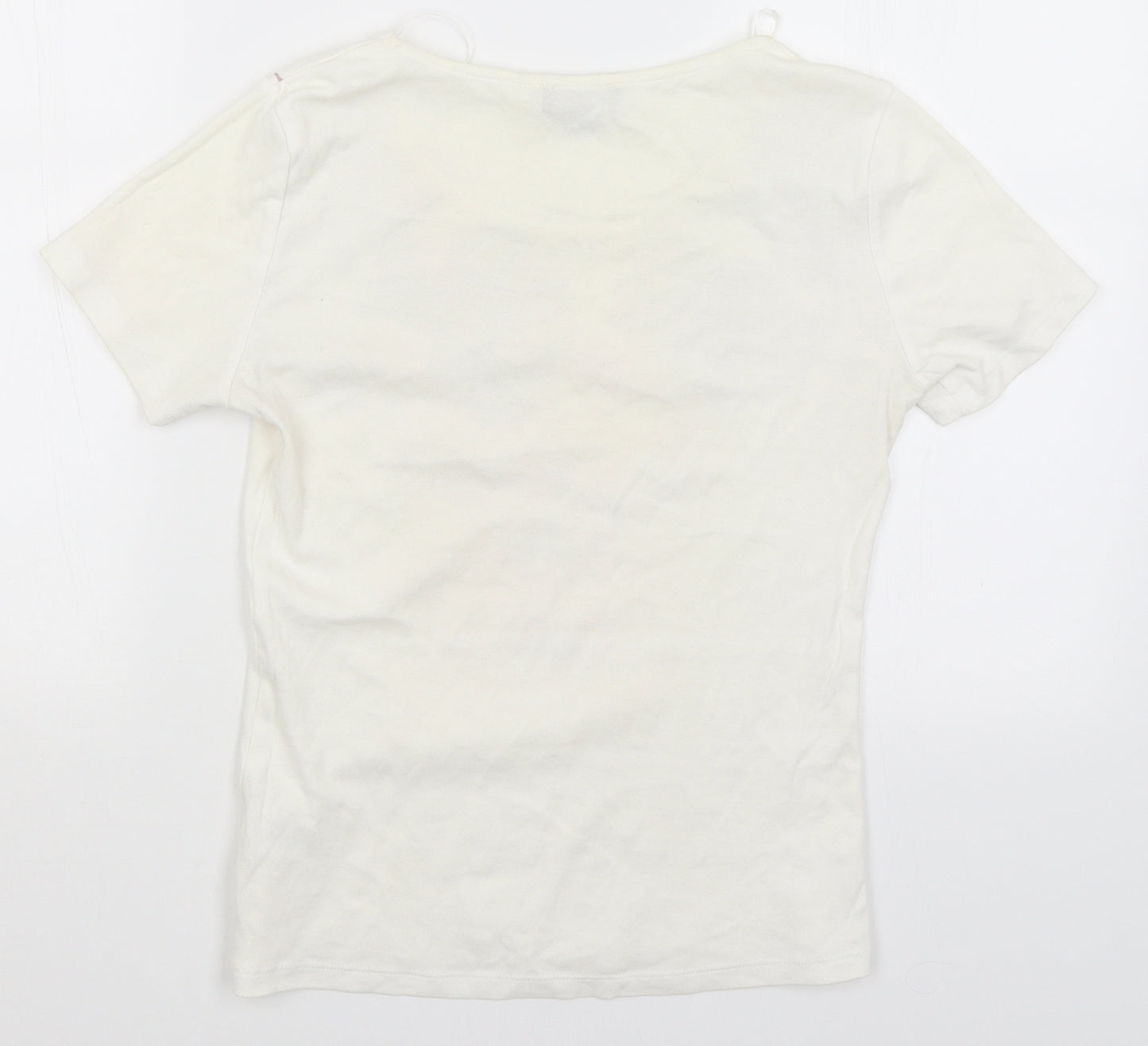 Soon Womens Ivory Floral  Basic T-Shirt Size 8