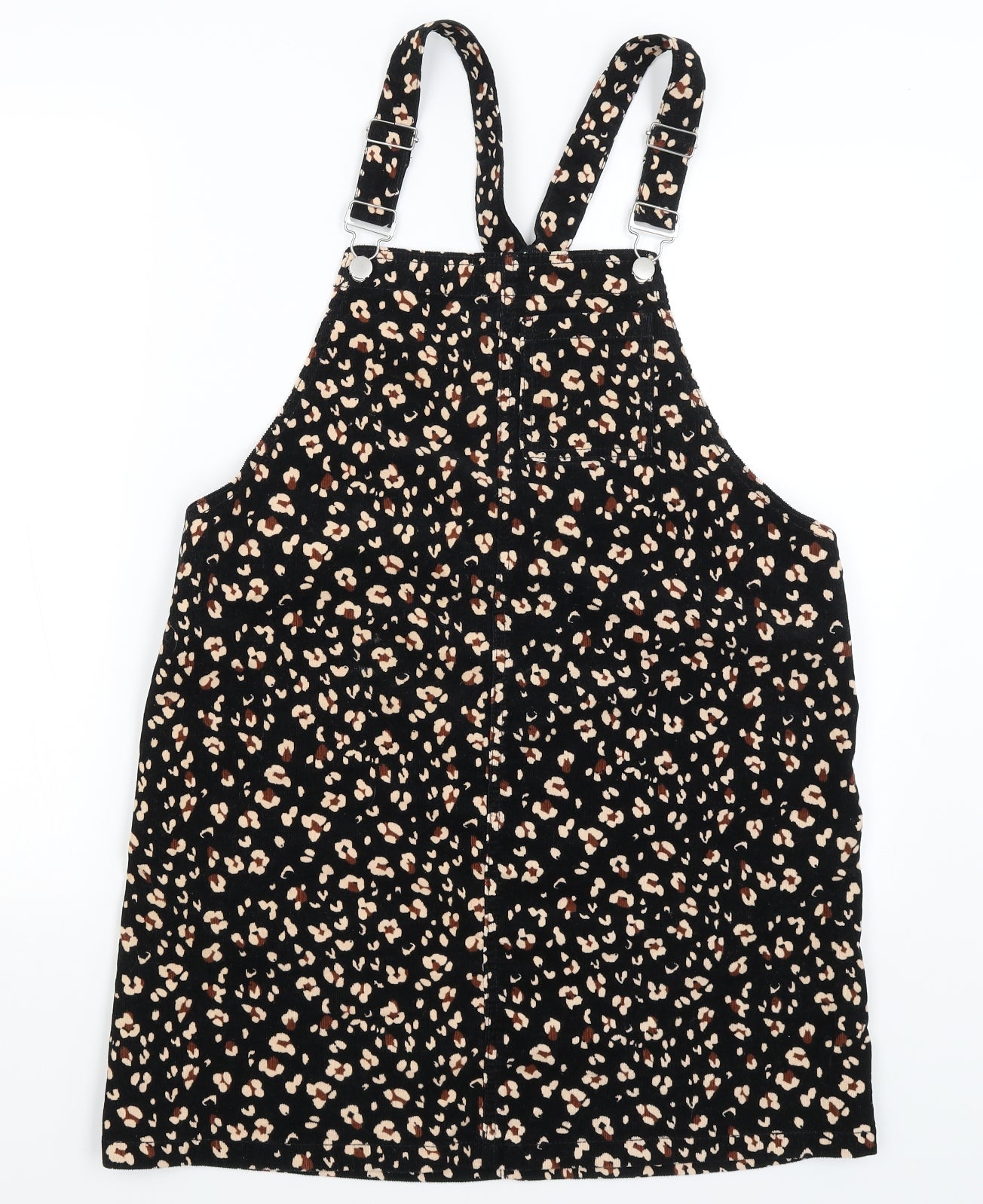 TU Womens Black Animal Print  Pinafore/Dungaree Dress  Size 14