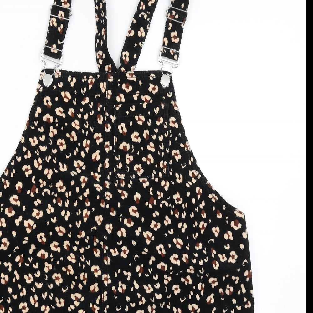 TU Womens Black Animal Print  Pinafore/Dungaree Dress  Size 14