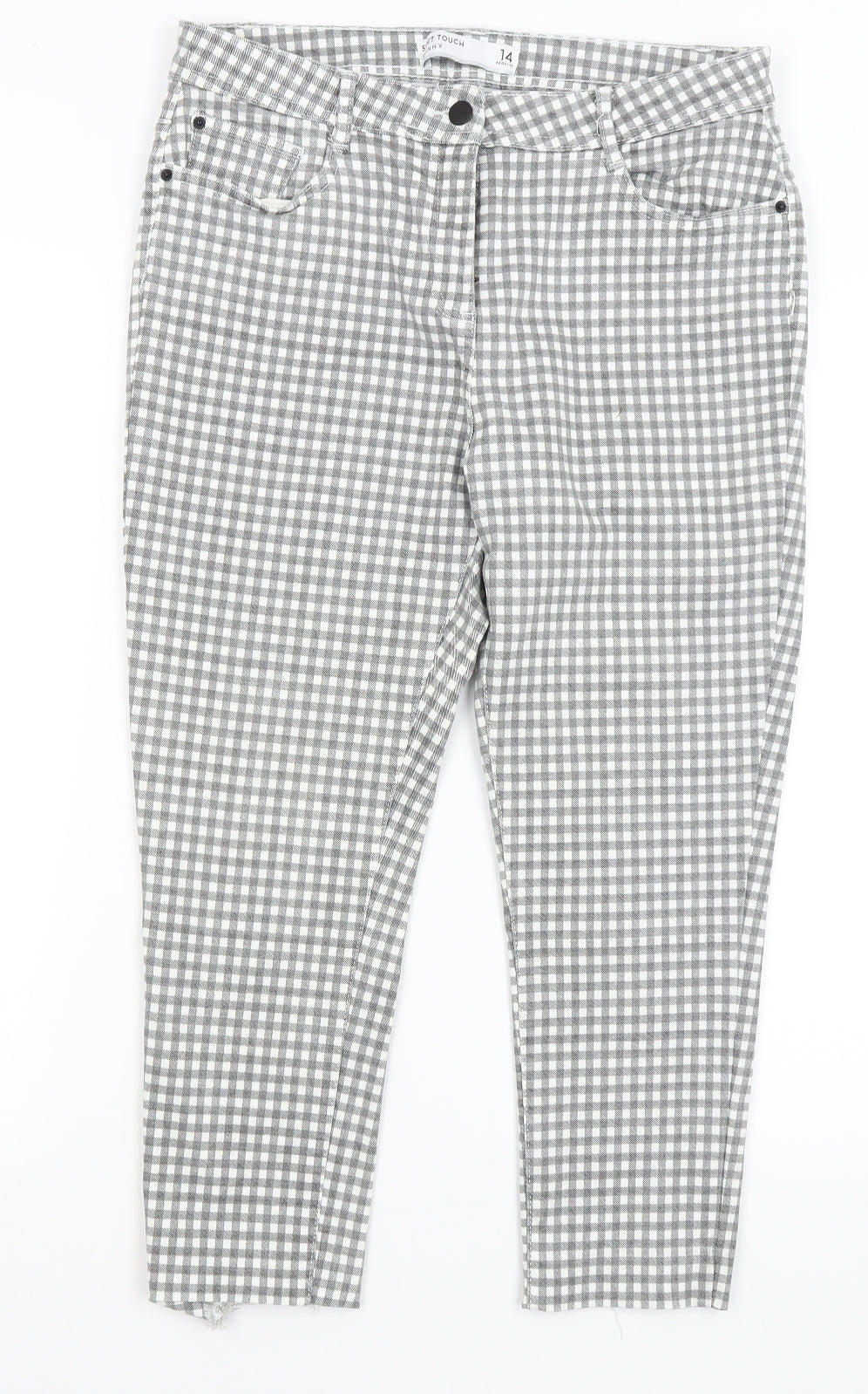 NEXT Womens Grey Check  Cropped Trousers Size 14 L22 in