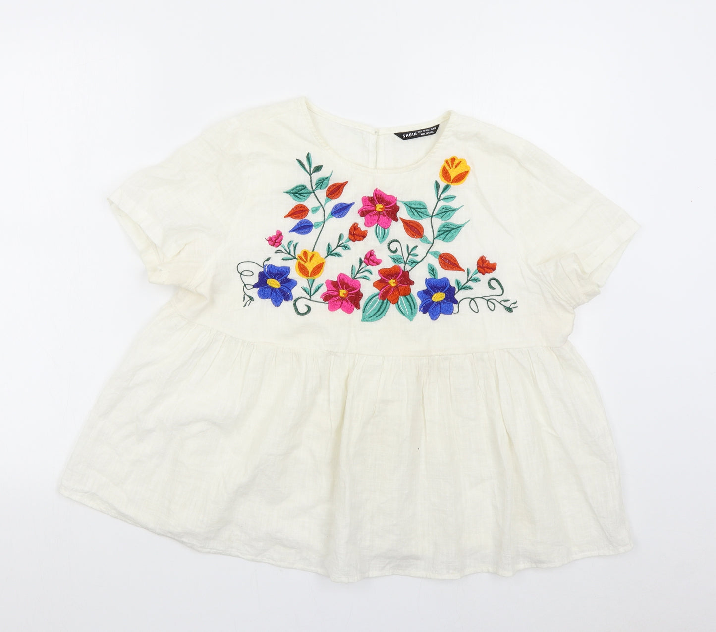 SheIn Womens Ivory Floral  Basic Blouse Size L