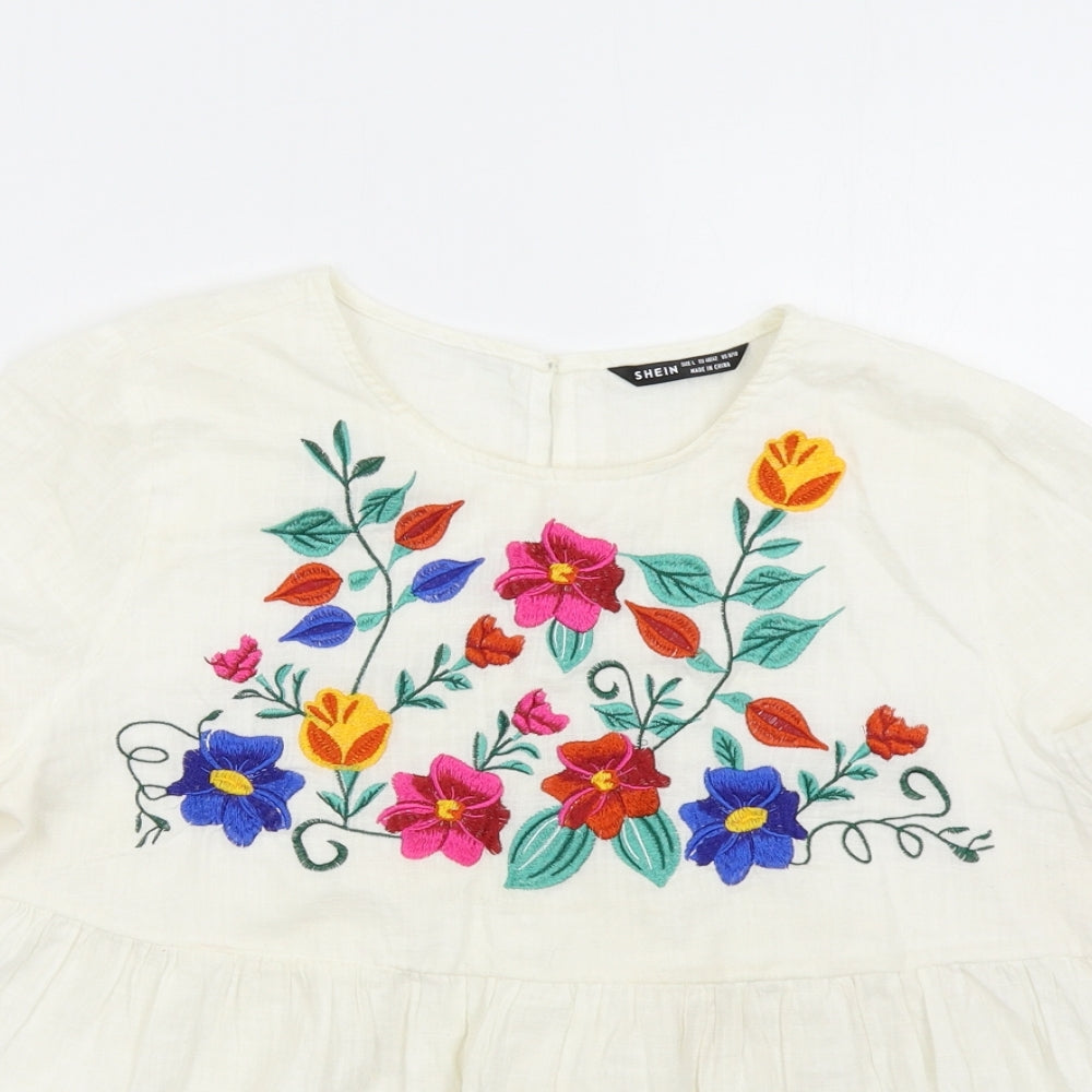 SheIn Womens Ivory Floral  Basic Blouse Size L