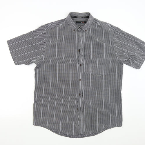 Colin Montgomerie Mens Grey Striped   Button-Up Size M