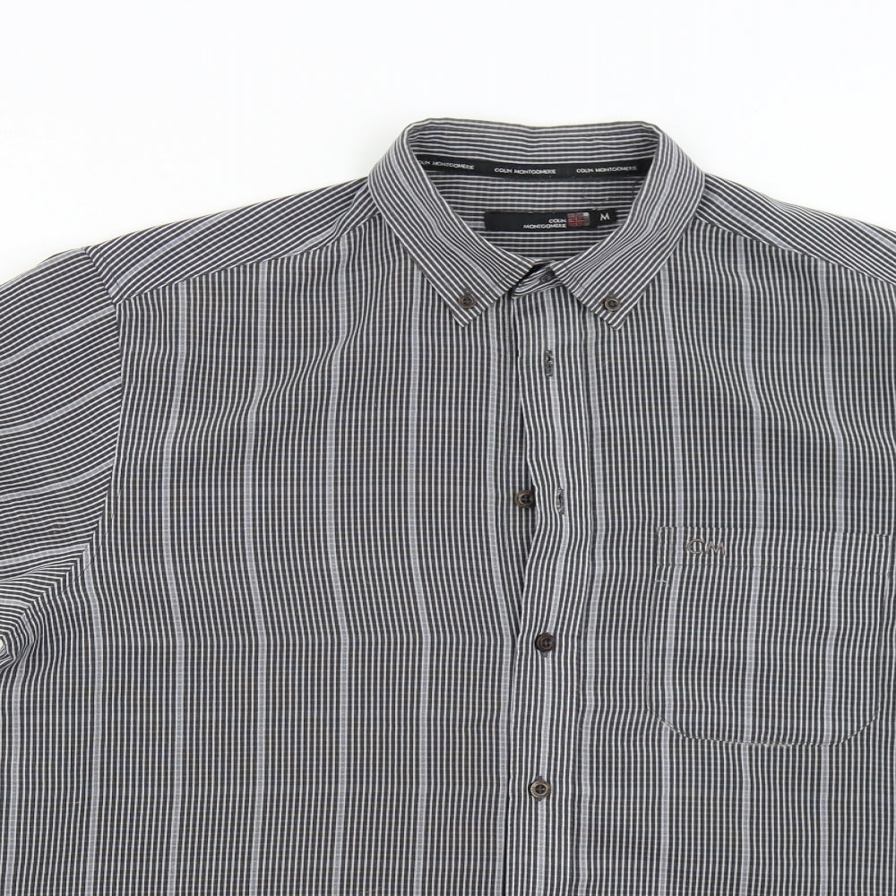 Colin Montgomerie Mens Grey Striped   Button-Up Size M