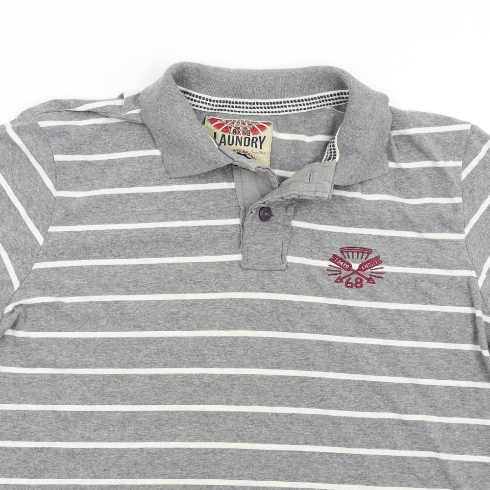 Tokyo Laundry Mens Grey Striped   Polo Size L