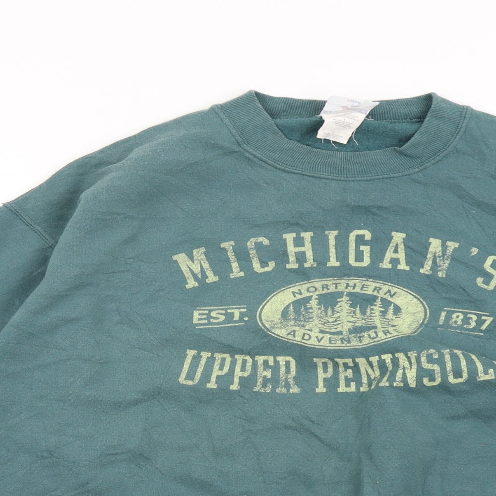 JERZEES Mens Green   Pullover Sweatshirt Size L  - Michigan