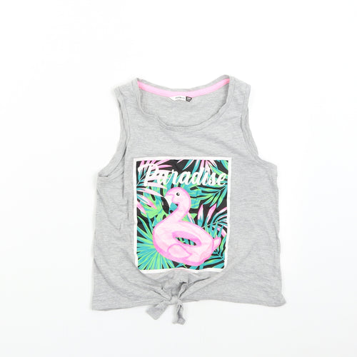 Pep & Co Girls Grey   Basic Tank Size 9-10 Years  - Flamingo Paradise