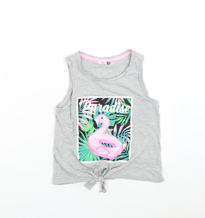 Pep & Co Girls Grey   Basic Tank Size 9-10 Years  - Flamingo Paradise
