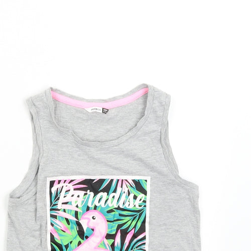 Pep & Co Girls Grey   Basic Tank Size 9-10 Years  - Flamingo Paradise