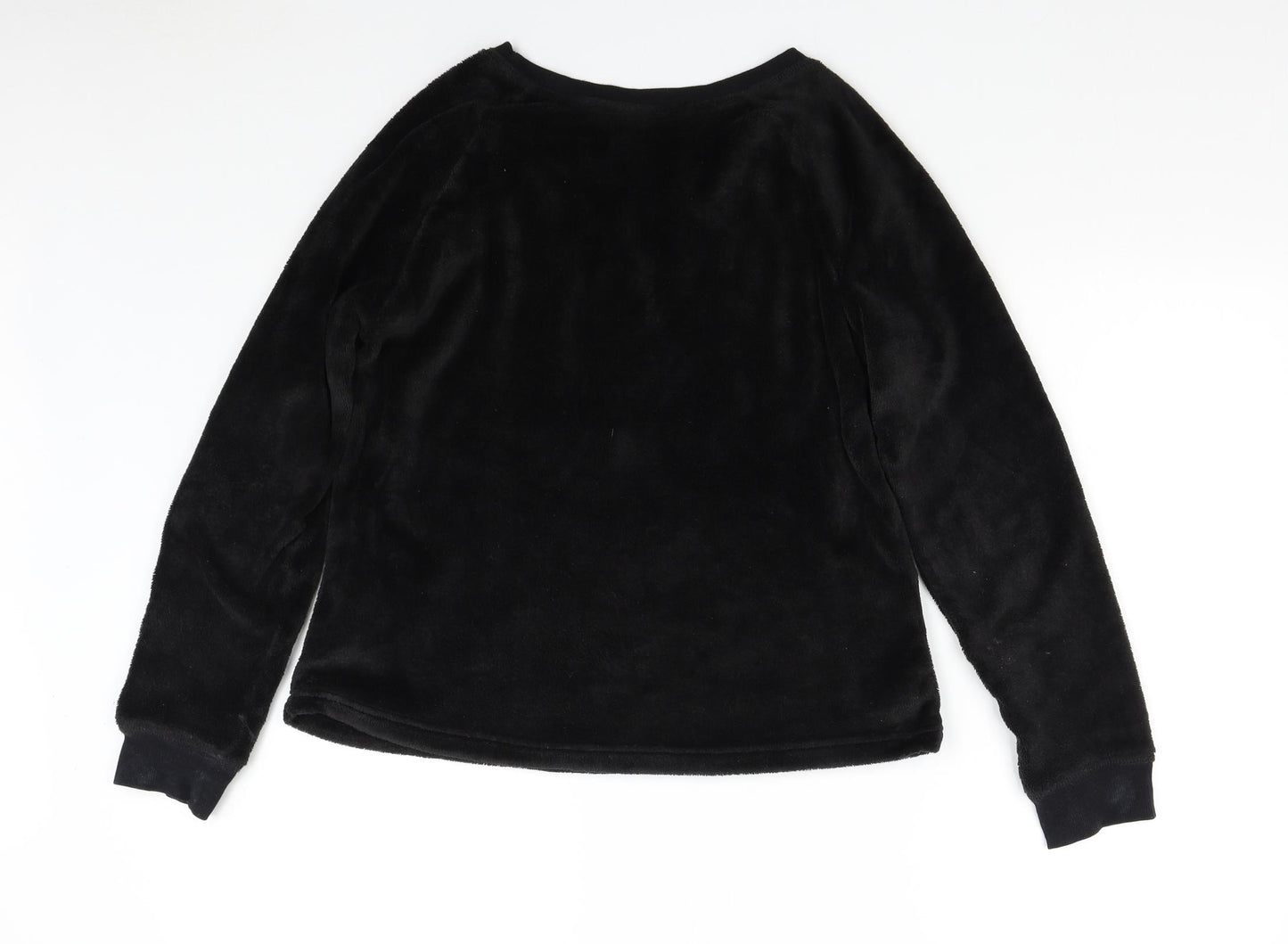 M&S Womens Black Solid Fleece Top Pyjama Top Size 8  - Skunk