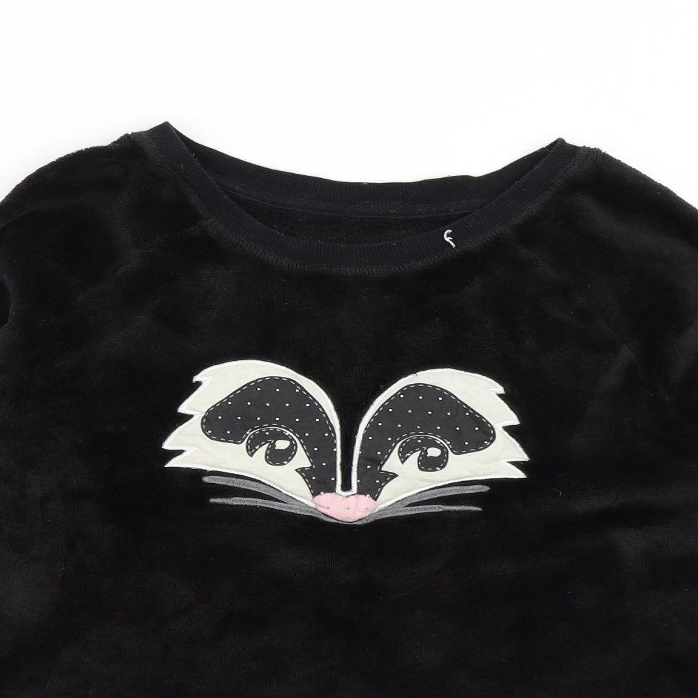 M&S Womens Black Solid Fleece Top Pyjama Top Size 8  - Skunk