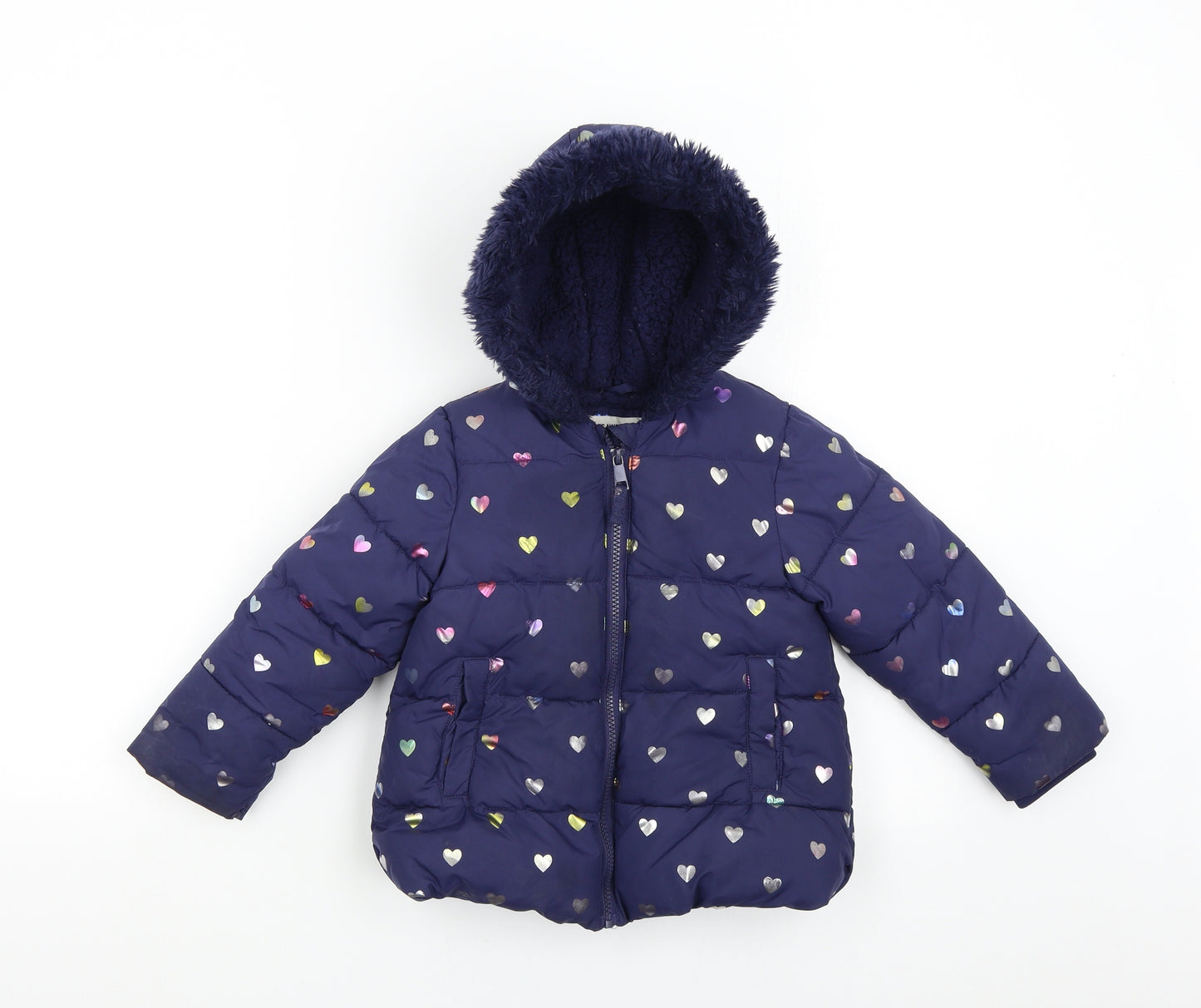 M&S Girls Blue   Overcoat Coat Size 3-4 Years