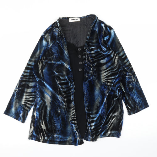 Gerard Womens Blue Animal Print  Basic Blouse Size 14  - Zebra print