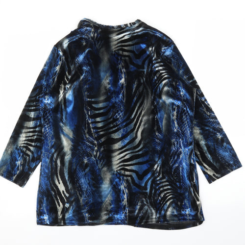 Gerard Womens Blue Animal Print  Basic Blouse Size 14  - Zebra print