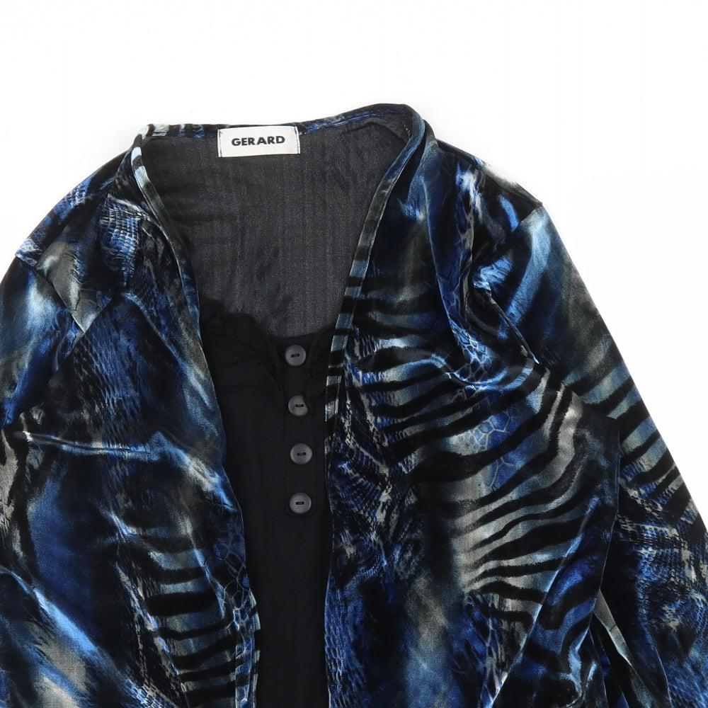 Gerard Womens Blue Animal Print  Basic Blouse Size 14  - Zebra print