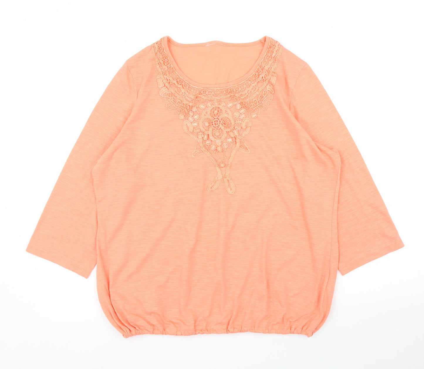 Preworn Womens Orange Floral  Basic T-Shirt Size L