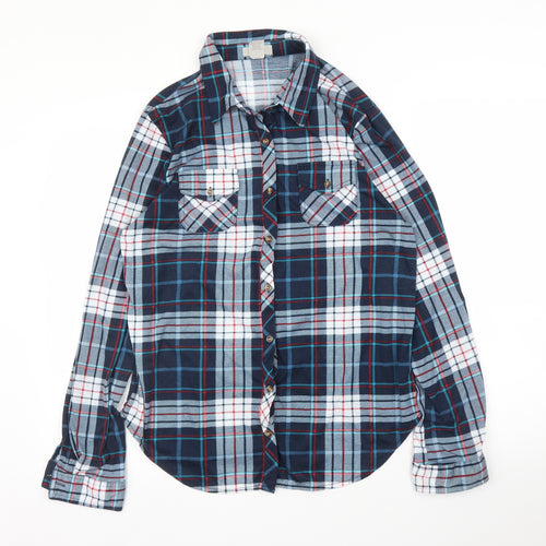 Passport Mens Blue Plaid   Button-Up Size L
