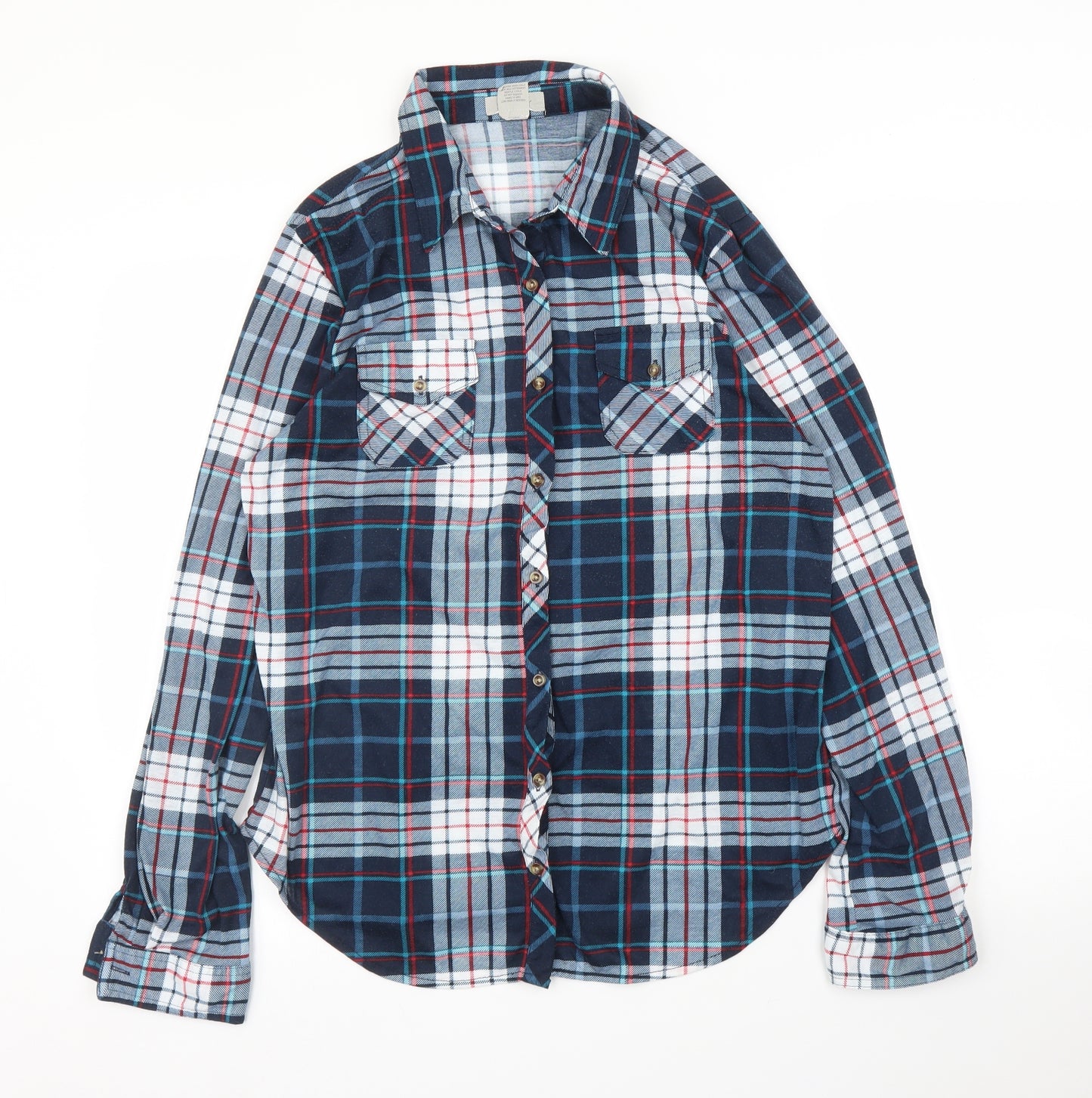 Passport Mens Blue Plaid   Button-Up Size L