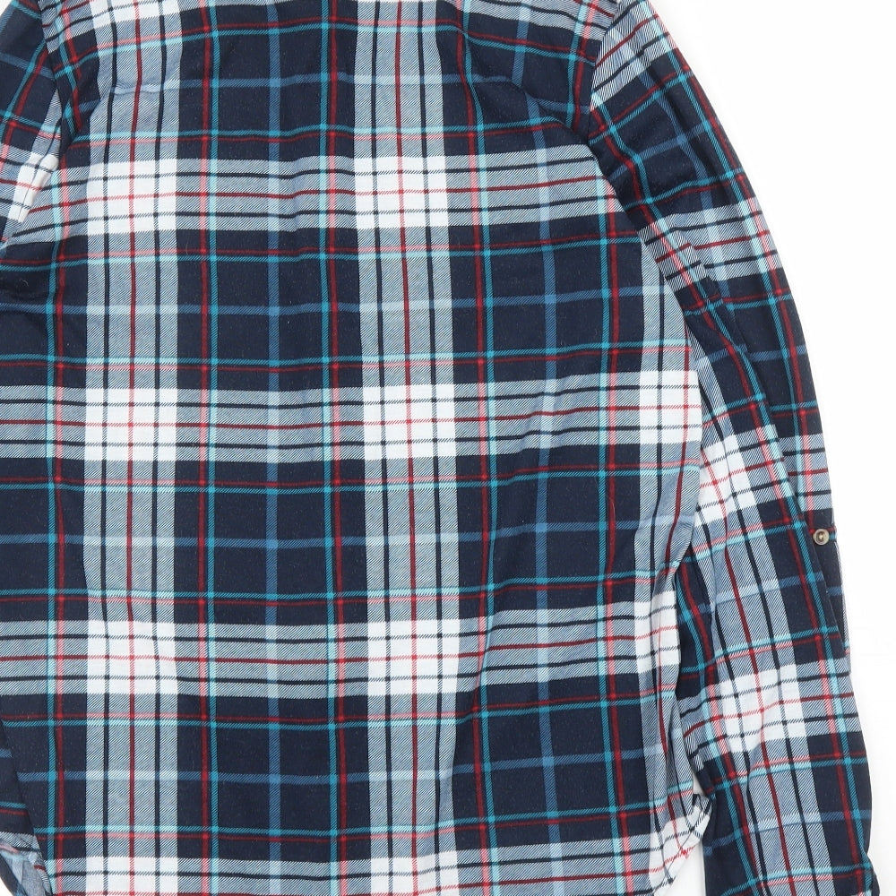 Passport Mens Blue Plaid   Button-Up Size L
