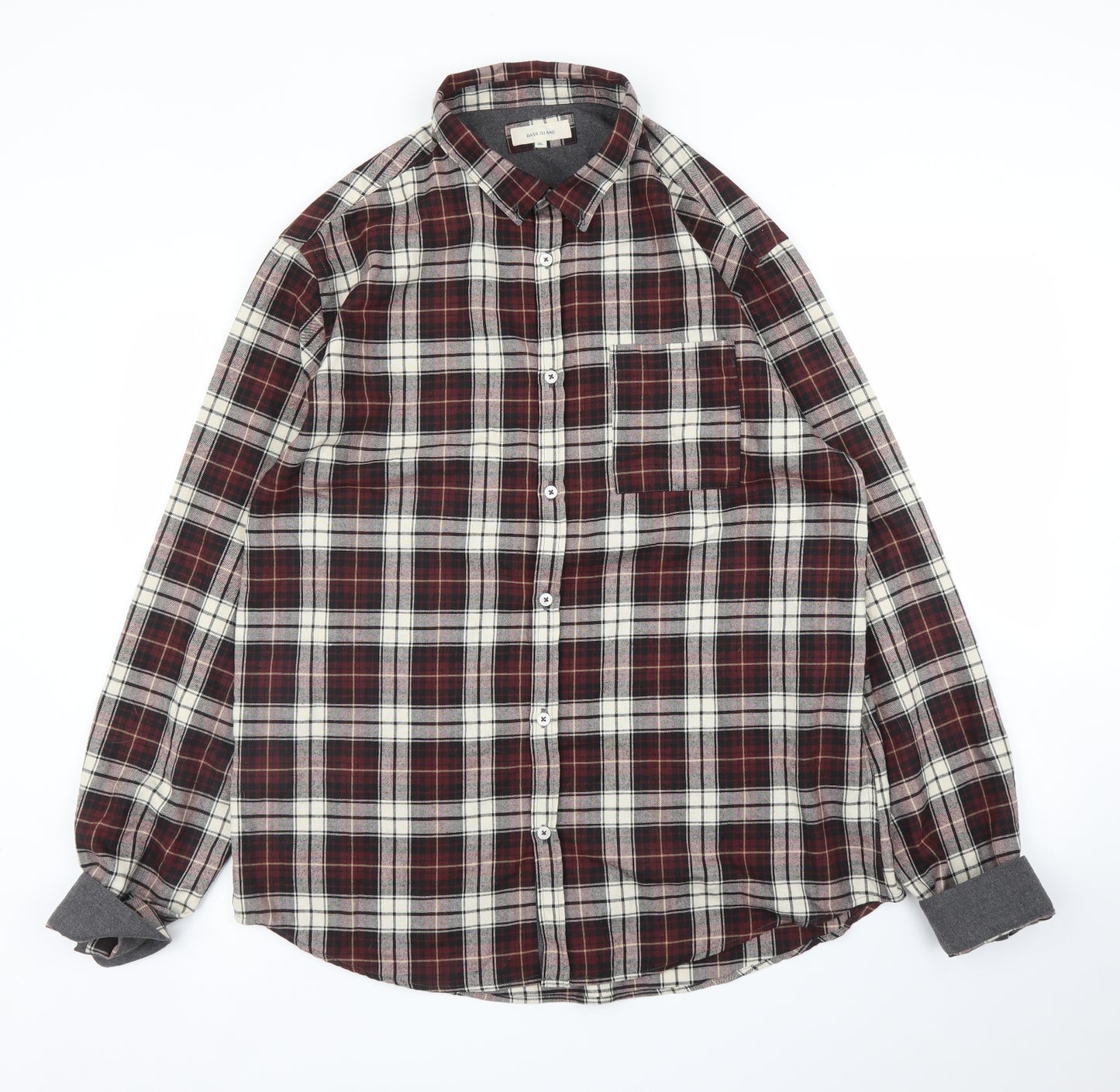River Island Mens Purple Plaid   Button-Up Size XL