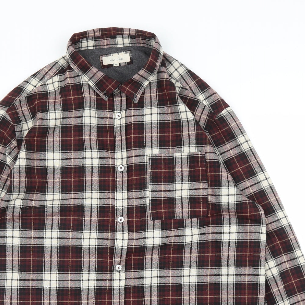 River Island Mens Purple Plaid   Button-Up Size XL