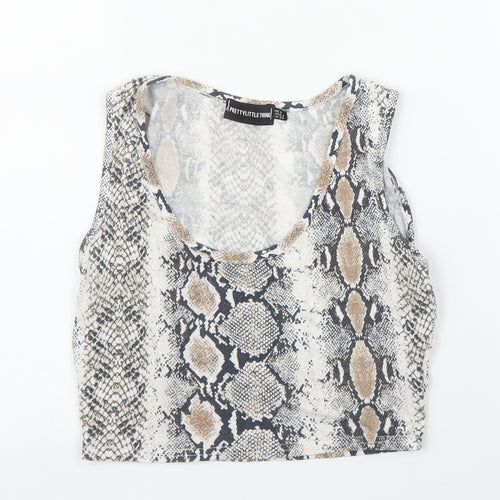 PRETTYLITTLETHING Womens Beige Animal Print  Cropped Tank Size 6  - Snake print