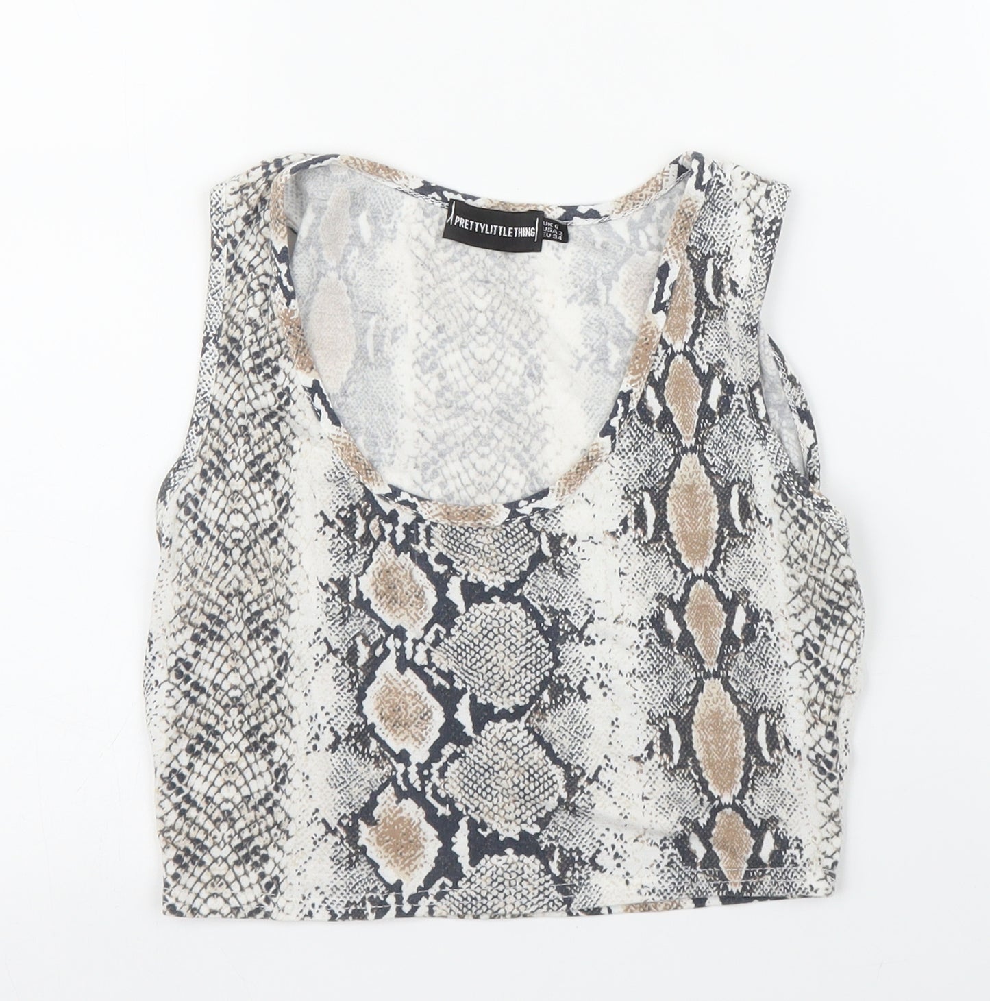 PRETTYLITTLETHING Womens Beige Animal Print  Cropped Tank Size 6  - Snake print