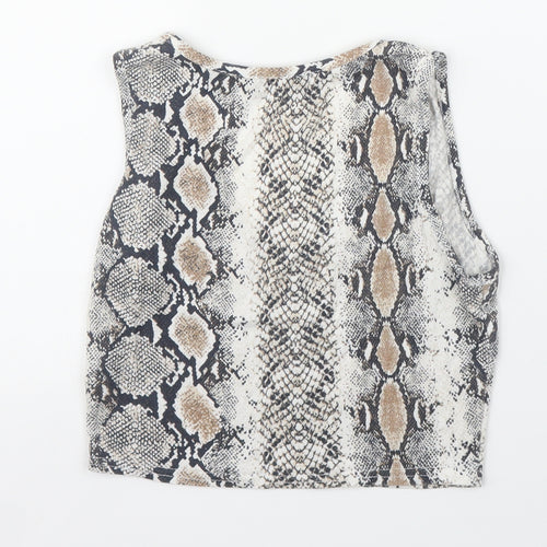 PRETTYLITTLETHING Womens Beige Animal Print  Cropped Tank Size 6  - Snake print