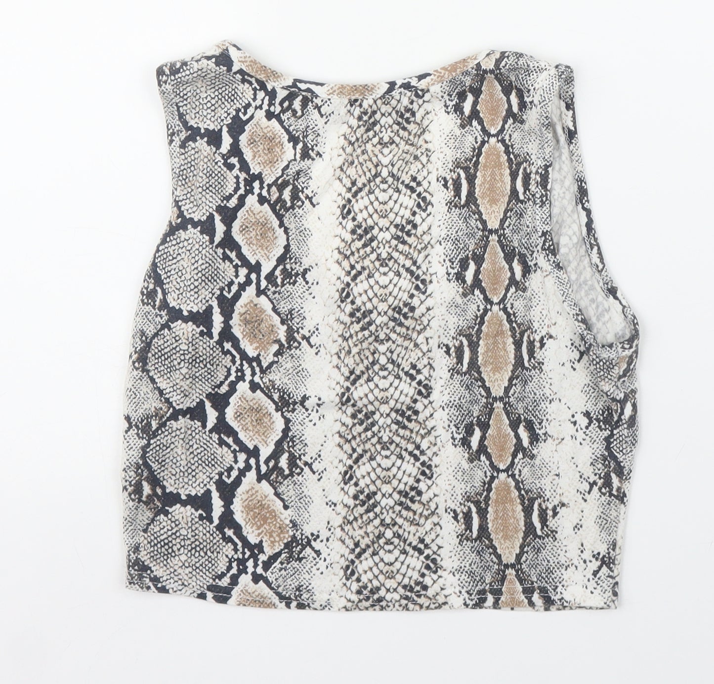 PRETTYLITTLETHING Womens Beige Animal Print  Cropped Tank Size 6  - Snake print