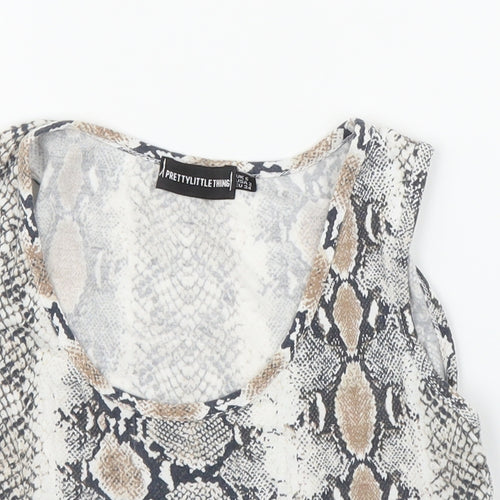PRETTYLITTLETHING Womens Beige Animal Print  Cropped Tank Size 6  - Snake print