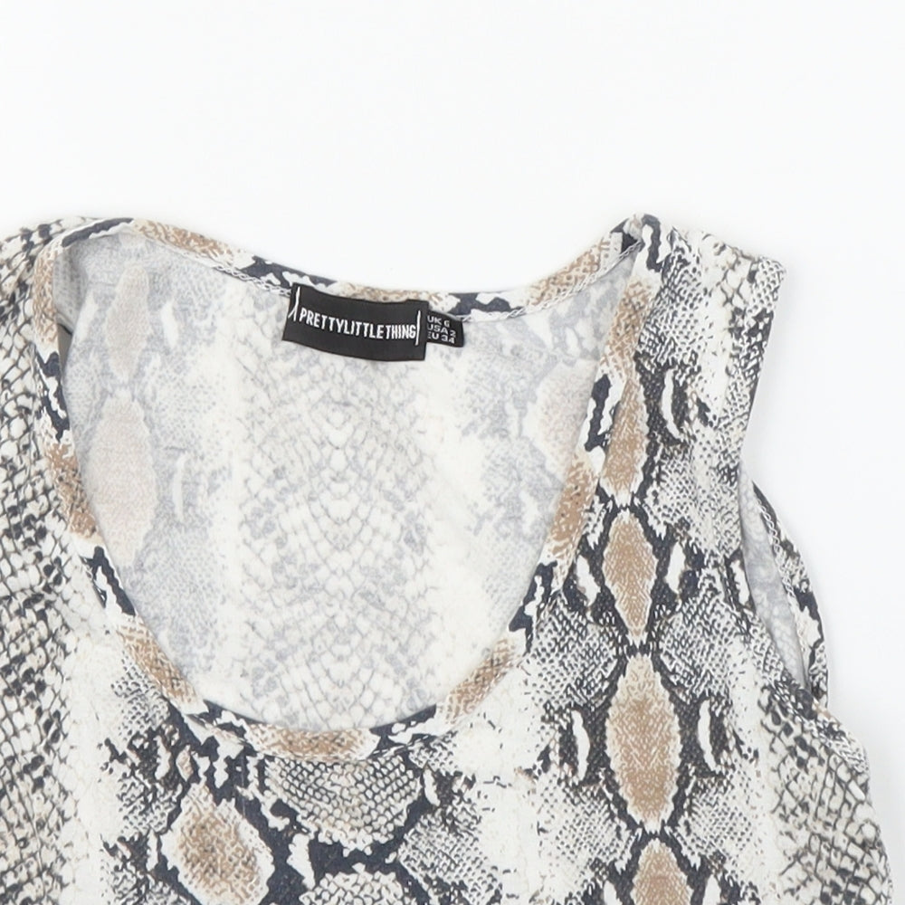 PRETTYLITTLETHING Womens Beige Animal Print  Cropped Tank Size 6  - Snake print