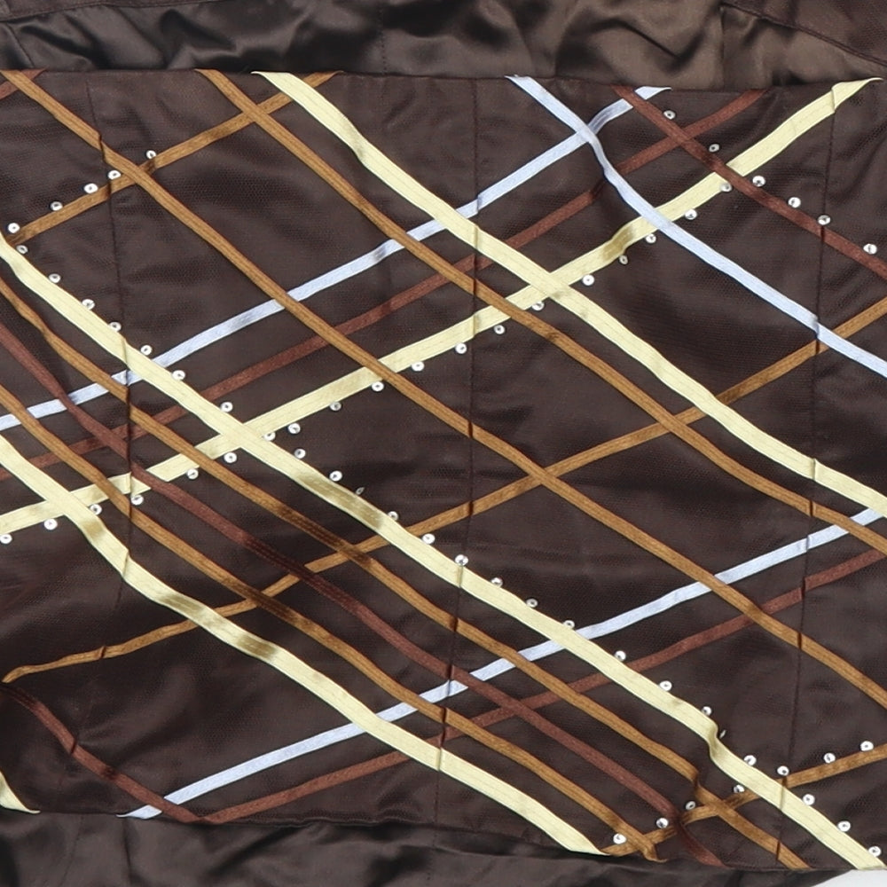 Coast Womens Brown Striped  Cropped Blouse Size 14