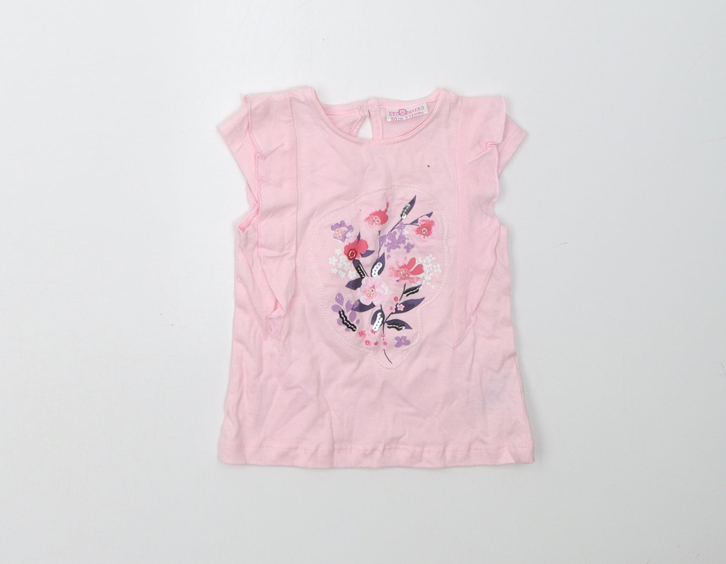 Preworn Girls Pink   Basic T-Shirt Size 9-12 Months