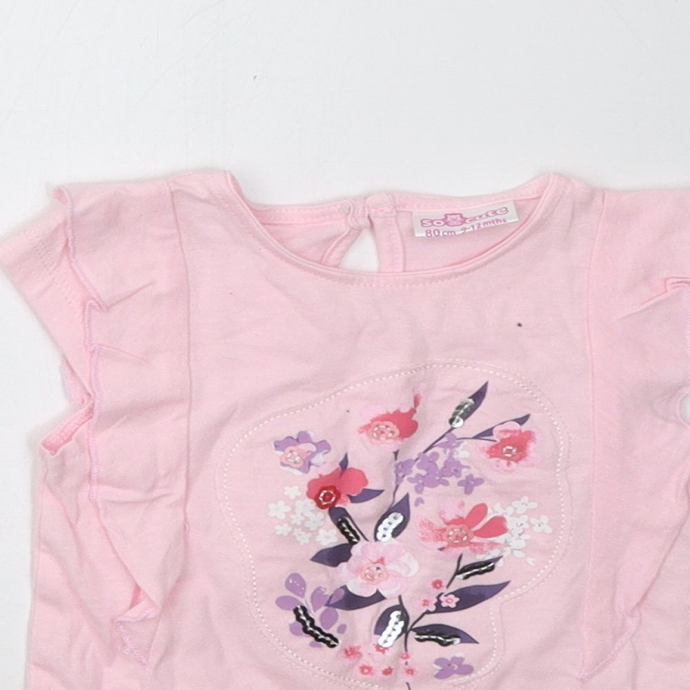 Preworn Girls Pink   Basic T-Shirt Size 9-12 Months