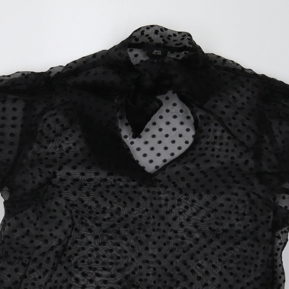 River Island Womens Black Polka Dot Mesh Basic Blouse Size 8