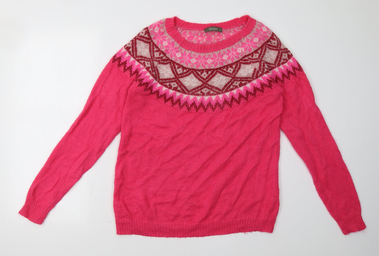 Oasis Womens Pink Geometric  Pullover Sweatshirt Size M