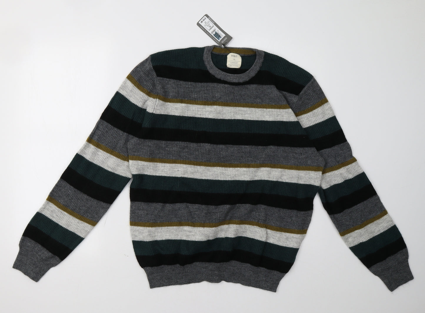 Marks and Spencer Mens Grey Striped  Pullover Sweatshirt Size L