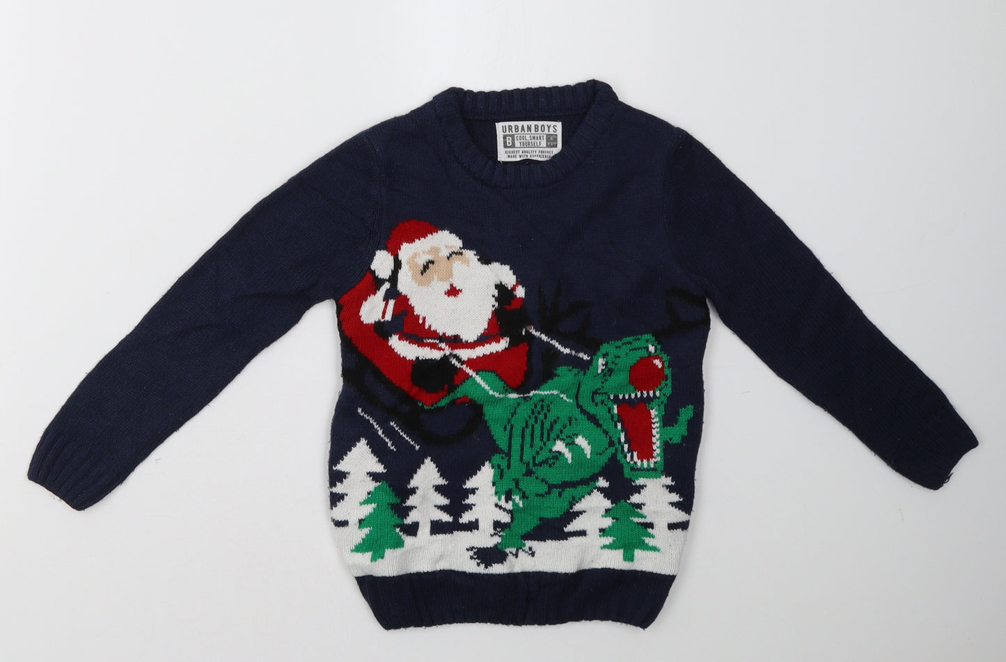Matalan Boys Blue  Knit Pullover Sweatshirt Size 6 Years  - christmas