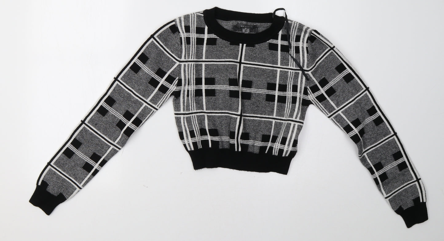 Primark Womens Grey Check  Pullover Sweatshirt Size 8  - cropped