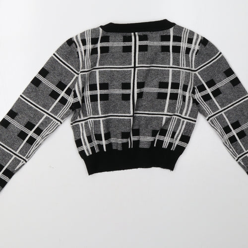 Primark Womens Grey Check  Pullover Sweatshirt Size 8  - cropped