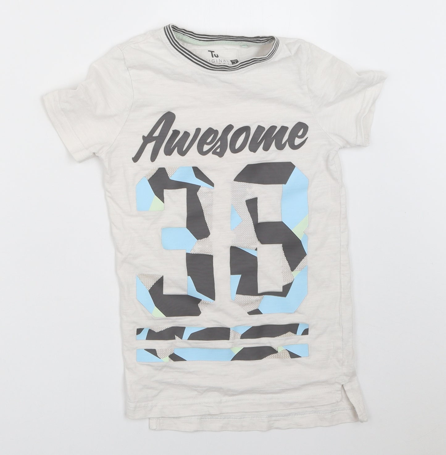 TU Boys Ivory   Basic T-Shirt Size 7 Years