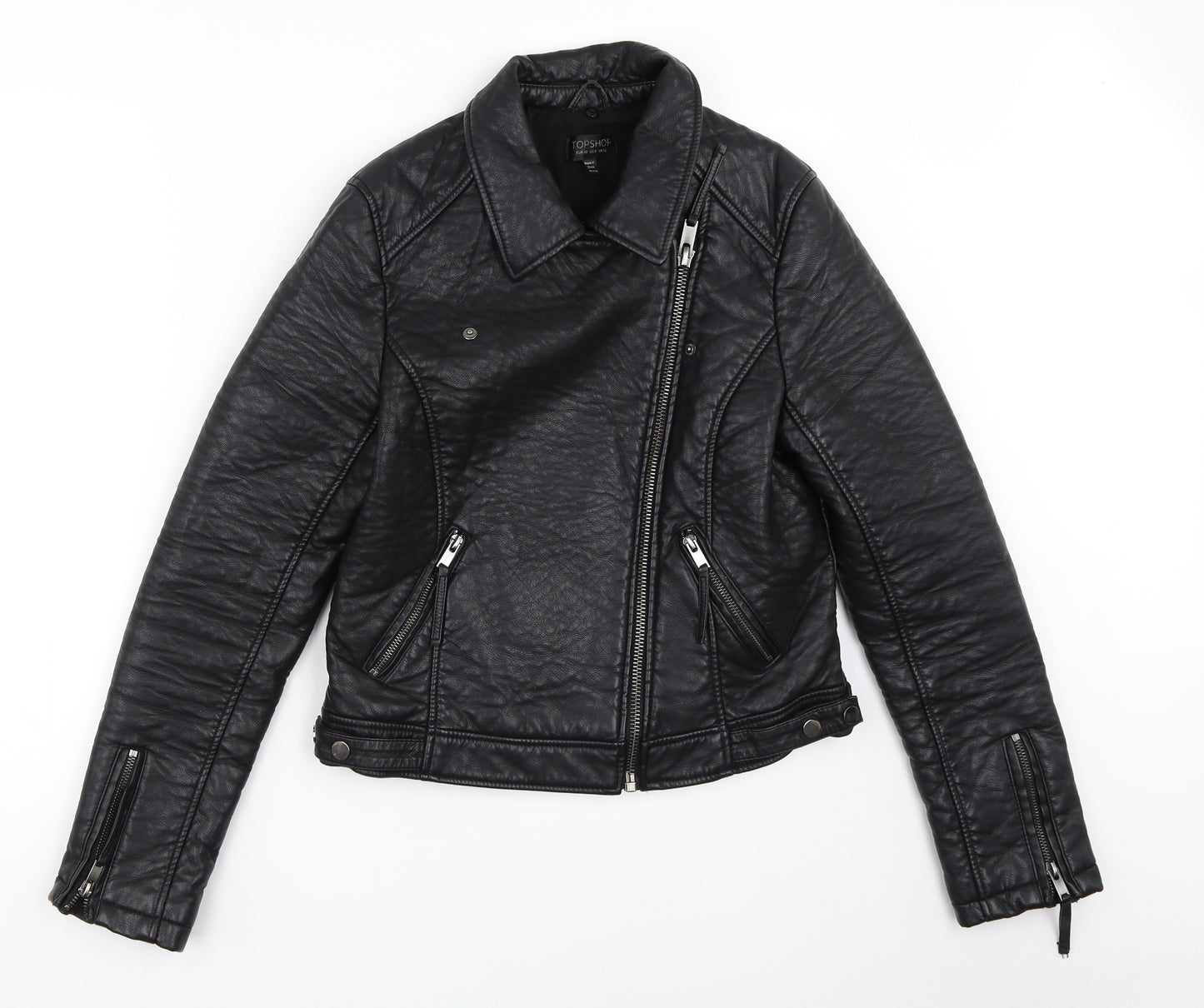 Topshop Womens Black   Biker Coat Size 12