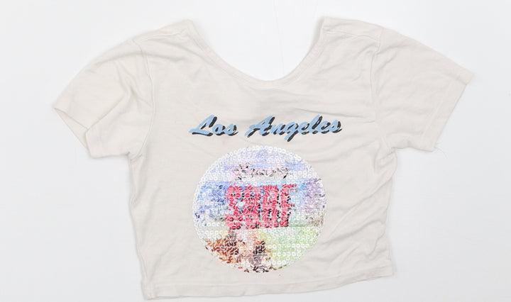 River Island Girls Ivory Cropped T-Shirt Size 7-8 Years