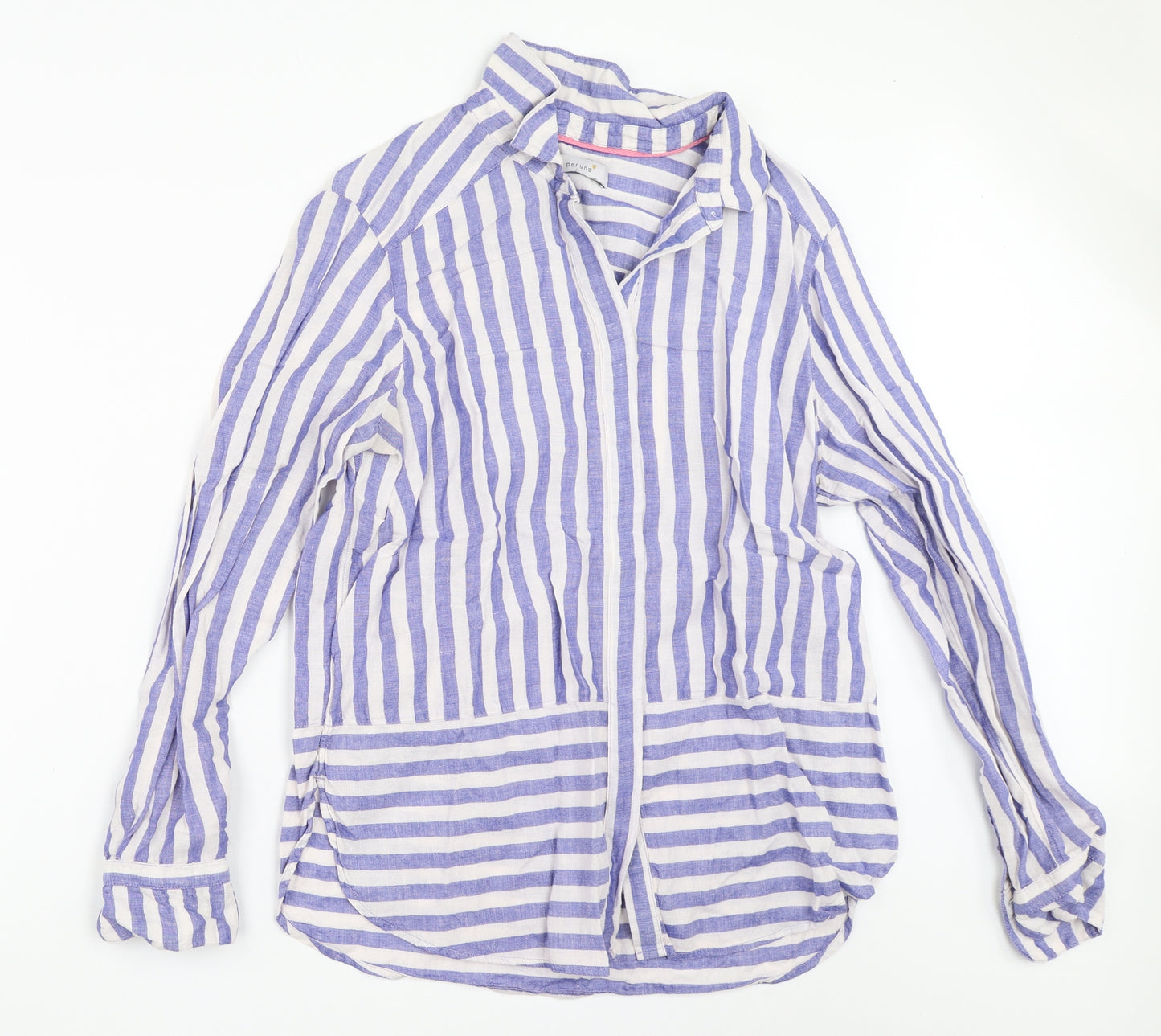 Marks and Spencer Womens Blue Striped  Basic Button-Up Size 14