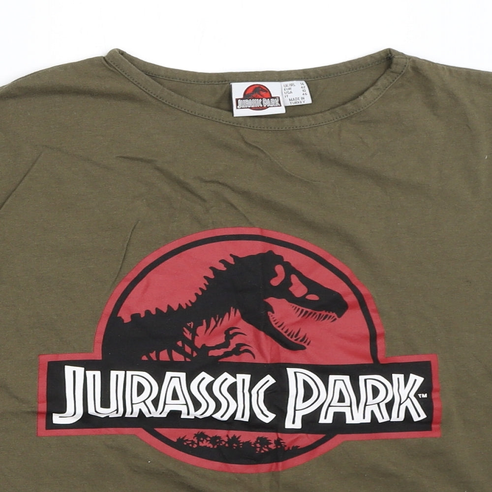 Primark Womens Green   Basic T-Shirt Size 14  - jurassic park